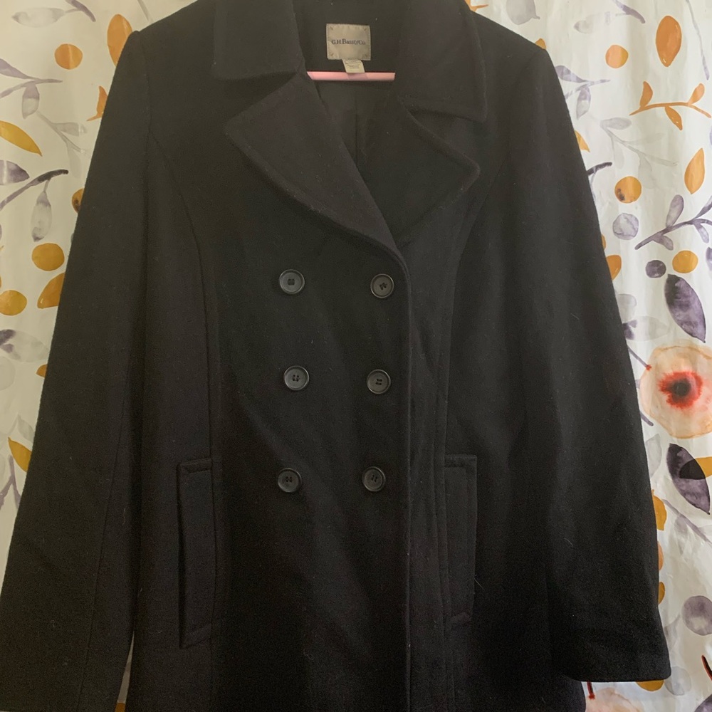 G.H. Bass & Co. Black Double-Breasted Classic Pea Coat Sz M